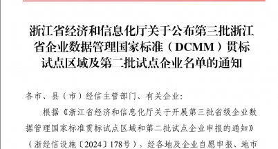 喜報(bào)｜我司成功入選浙江省DCMM 貫標(biāo)試點(diǎn)企業(yè)名單